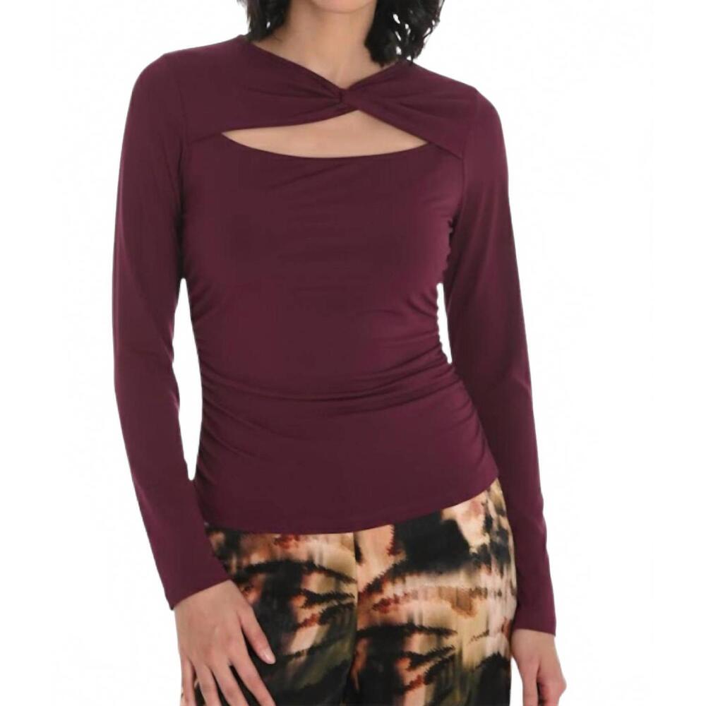 NEW FRANK LYMAN long sleeve chic ruched pullover in deep plum